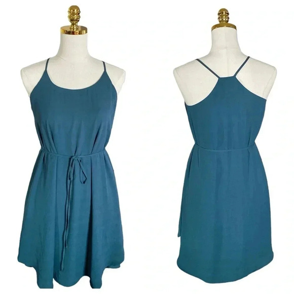 ANN TAYLOR LOFT |Women’s Teal Strapy Dolphin Hem Sheath Mini Shift Dress Size XS - Picture 4 of 9